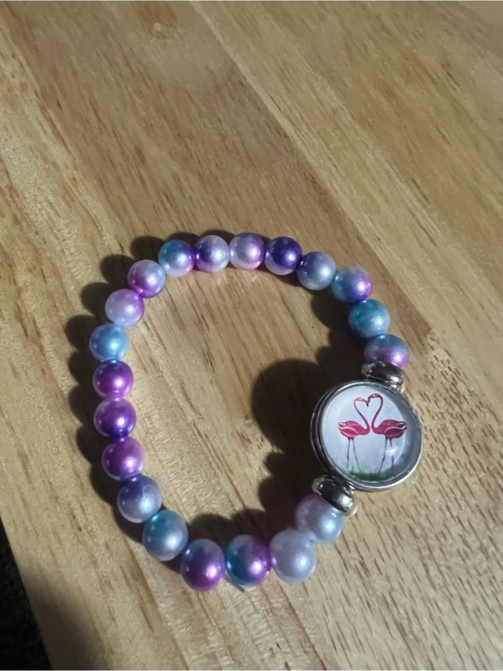 Handmade Multicolor Pearl Beaded Bracelet with Flamingo Charm B205